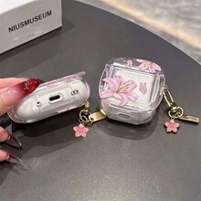 بطانية حماية شفاف بتصميم فراشة وزهرة الزنبق متوافق مع سماعات أذن بلوتوث لاسلكية Apple Pro الجيل الثاني، بطانية ناعم بسيط للجنسين للجيل الثاني والثالث والرابع للبنات - وردي - مشاهدة 3