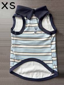 1件寵物條紋 Polo 衫，可愛休閒舒適透氣貓狗背心寵物衣服 - 藍色 - 查看 9