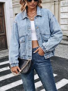 HAPPY GIRL#Spring/Autumn Fashion Casual Airport Outfit Date Women's Comfortable Commute Outdoor Denim Jacket - Blue - View 1