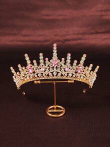 4‑Piece Kids Jewelry Set Pink Rhinestone Crown, Necklace And Earrings.Stage Performance Accessories,Children Birthday Gift & Party Hair Ornaments - Gold - View 4