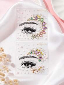 2pcs Face Gem Rhinestone Stickers, Self-Adhesive Eye Rhinestone Pearl Crystal Stickers, Festival Face & Body Glitter Stickers, Suitable For Music Festival, Carnival, Christmas, Party, Cosplay Makeup - Multicolor - View 6