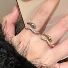1pc Unique Packaged Snake-Shaped Ring, Inlaid With Shiny Rhinestones, Available In Gold Or Silver Color, Can Be Matched With Your Smartphone Daily - As Shown - View 10