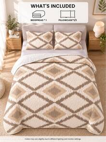 3pcs Milk Coffee Ivory Pattern Quilted Bedding Set (1 Bedspread, 2 Pillowcases, Pillow Inserts Not Included) Breathable Comfortable All Season Holiday Gift Suitable For Hotel, Guest House, Bedroom, Ultra Soft Breathable Absorbent Bedding - Multicolor - View 2