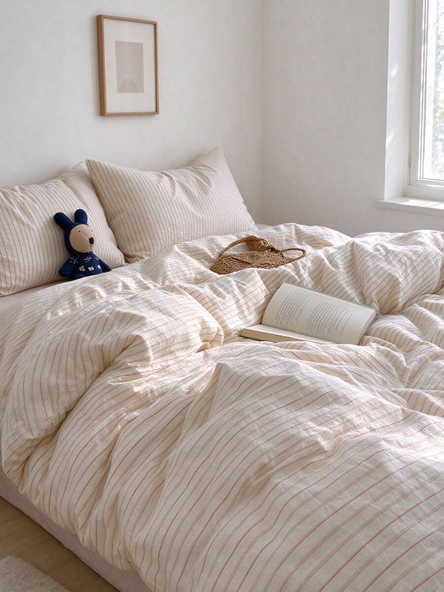 3pcs 100% Polyester Back To School Nordic Minimalist Striped Duvet Set 2 Pillowcases + 1 Duvet Cover Set Combination (No Bed Sheet) - Multicolor - View 1