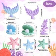 8pcs Purple Mermaid Cake Decoration Set, Including Shells, Mermaid Tails, Starfish Decorations, Will Bring Unparalleled Joy And The Most Beautiful Moments To Your Family And Friends. Bring Dreamy And Beautiful Decorations To Your Party. (Please Use With Tray And White Sticks) - Multicolor - View 16