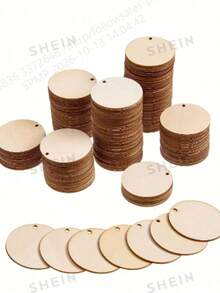 100pcs Round Wooden Discs With Holes, DIY Wooden Craft Material, Unfinished Wooden Rings For Christmas Tree Decoration, Painting, Gift Tags, Holiday Home Decor And Creative Handmade Crafts - A - View 3