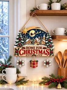1PC 2D Flat Christmas Wooden Door Sign, Rustic Country Style Hanging Plaque With Rope, For Front Door Porch Entryway, Irregular Christmas Home Decor, Christmas Decrations, Perfect Christmas Gift For Family Friends, Holiday Gift - Multicolor - View 6