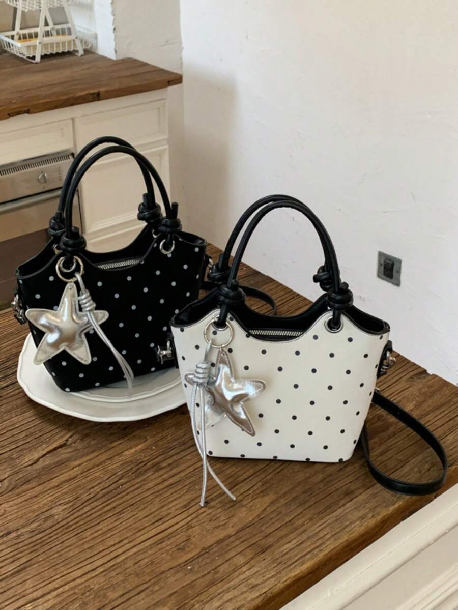 1pc Girls Polka Dot PU Zipper Closure Fashion Handbag Crossbody Bag Suitable For All Seasons Daily Use Without Pendant