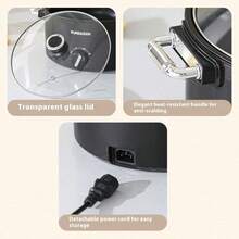 Multifunctional Electric Pot, Non-Stick 3-Level Adjustable Temperature Hot Pot, 360° Even And Fast Heating, Transparent Glass Lid With Heat-Resistant Handle, Detachable Power Cord, Suitable For Stewing, Stir-Frying, Steaming, Boiling, Home And Dorm Use - Multicolor - View 2