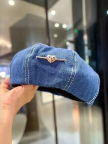 1PC Washed Denim Beret, Women's Street Style Versatile Octagonal Hat, Face-Slimming Painter Hat, Heart-Shaped Newsboy Cap, Women's Hat - Beret - View 9