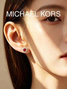 Michael Kors Rose Gold Plated Ruby Stud Earrings Nano Gemstone Elegant Style For Women Suitable For Wedding, Party And Daily Wear - Rose Gold - View 5
