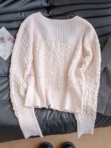 Soft Pink V-Neck Fitted Knit Sweater Women, Pleated Cable Knit Cardigan, Collegiate Style - Pink - View 7