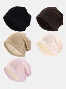1PC Autumn/Winter Double Layer Mesh Beanie Hat, Stacked Style Maternity Headwrap, Suitable For Daily Wear - Multicolor - View 4