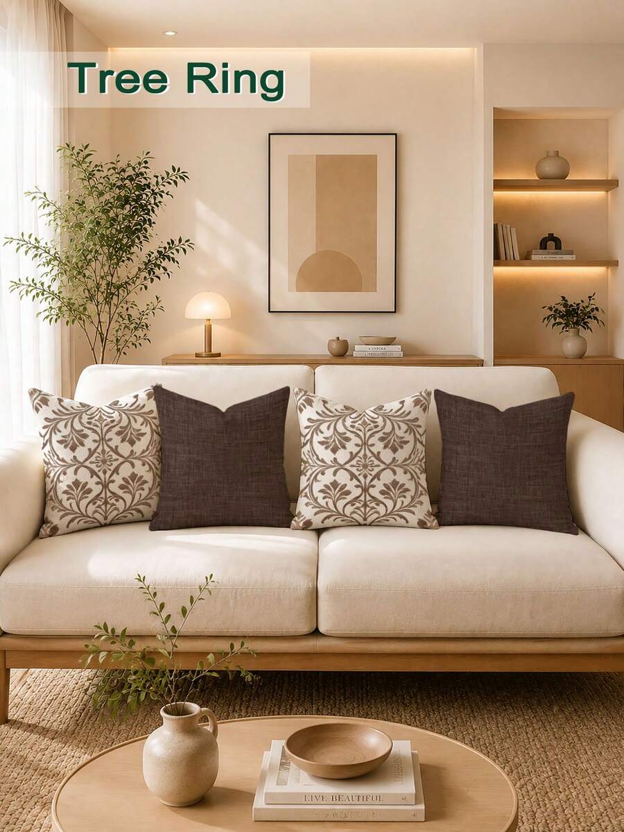 4pcs,Bohemian Style Pillow Covers,Home Decor,Gift,Polyester Material,Hidden Zipper,No Filling,Suitable For Home Decor,Living Room Decor,Pillow Covers,Cushion Covers,Pillowcase,Sofa Decorative Cushion,Mat Cover,Soft Cushion - Brown - View 1