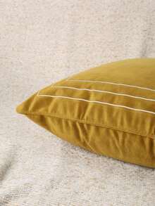1pc Velvet Embroidered Piping Sofa Cushion Pillow Cover Without Insert - Yellow - View 4