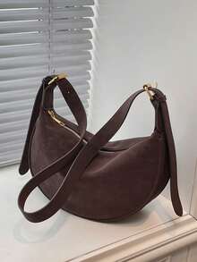 1pc Women's Fashionable Solid Color Minimalist Shoulder Bag, PU Leather, Suitable For Dates, Shopping, Versatile - Coffee - View 3