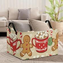 1PC Christmas Gingerbread Man Storage Basket With Handles, Fabric Storage Bin, Home Organizer Basket, Holiday Desktop Decor Storage Box, Christmas Decorations, Winter Home Organization, Festive Kitchen Counter Shelf Decor, Gift For Friends - Multicolor - View 1