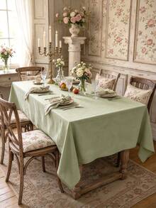 1pc Pastoral Fresh Bean Green Tablecloth, Washable, Suitable For Wedding Banquet, Family Gathering, Afternoon Tea, Holiday Party, Outdoor Picnic, Coffee Shop Decoration - Green - View 5
