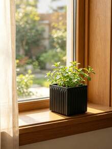 Minimalist 3D Vertical Ribbed Planter Decor, Square Silhouette With Vertical Cut Texture, Matte Delicate Finish, Suitable For Small Indoor Green Plants, Combines Planting And Decorative Functions - Multicolor - View 6