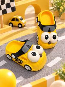 Cute 3D Big Eye Cartoon Car Kids Clogs, Soft Comfortable EVA Adjustable Heel Strap, Non-Slip Soft Sole Slip-On Sandals For Boys And Girls, Indoor And Outdoor Wear - Yellow - View 7