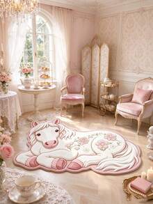 1pc Pink Floral Pony Rug, Thickened Carpet, Autumn/Winter Rug, Decorative Rug, Bedroom Decor, Home Decor, Living Room Rug, Outdoor Rug, Washable Rug - Multicolor - View 3