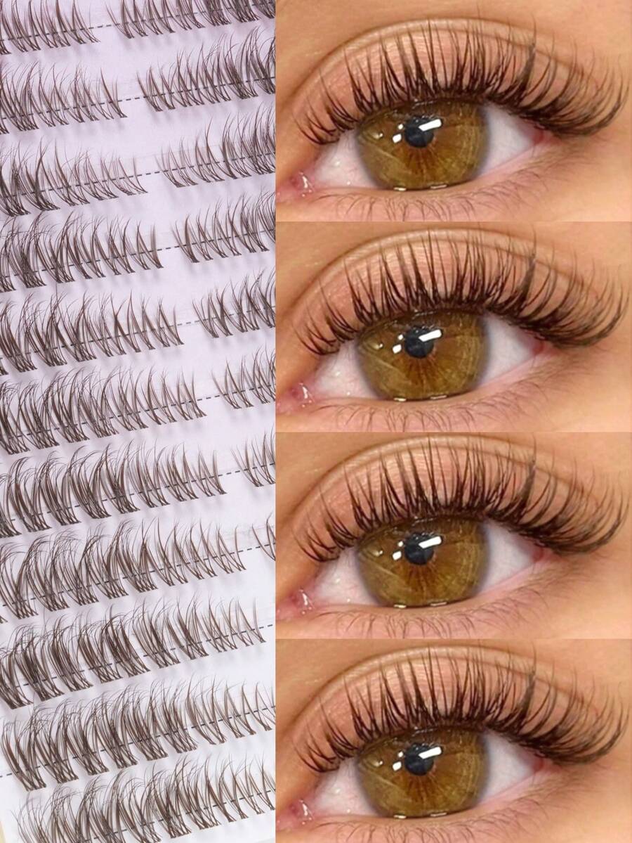 216pcs Brown Thin Dense False Eyelash Clusters, Long Voluminous Lash Tips, Create Mysterious Halloween Eye Makeup Effect, DIY Design With Self-Adhesive, Suitable For Witch Cosplay, Theme Night Events And Festive Occasions - D - View 1