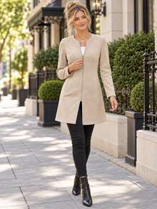 Vintage Elegant Autumn/Winter Women's New Long Sleeve Mid-Length Jacket, Minimalist High-End, Suitable For Daily Commute Wear - Apricot - View 4