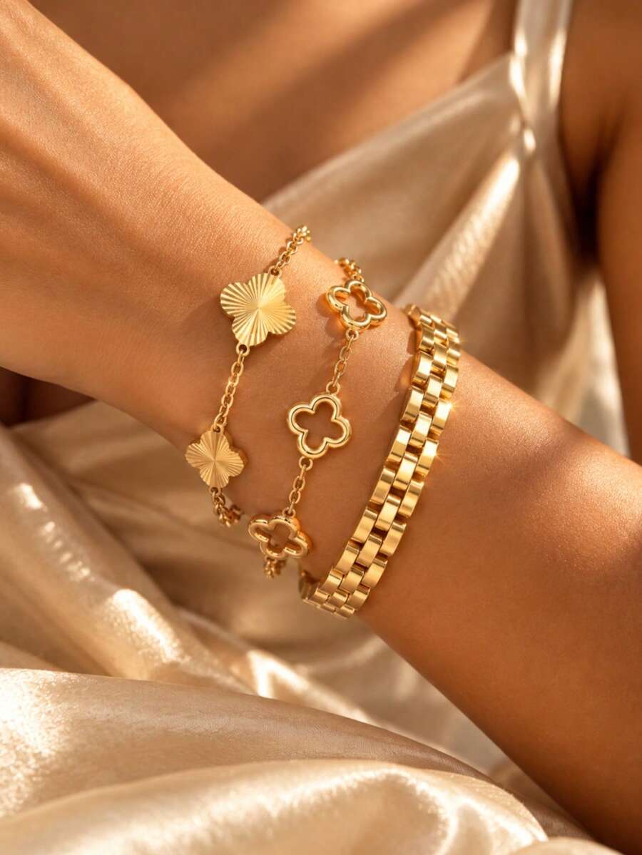 VceTd 1 Set Fashion Style Clover Stainless Steel Jewelry Set Suitable For Women's Fashion Commute Or Daily Wear