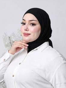 1pc Instant Triangle Hijab One-Piece Tie-Up Headscarf, Quick Wrap Non-Slip, No Underscarf No Folding, Suitable For Daily Wear, Prayer And Travel - Black - View 3