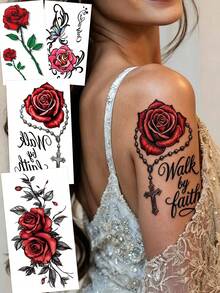 4pcs Multicolor Ink Fine Line Realistic Lily Flower Pattern, Suitable For Party, Wedding And Special Occasions, Floral Temporary Tattoo Stickers, Party Decorations, Natural Inspired Tattoo Stickers Last 3-5 Days - Multicolor - View 11