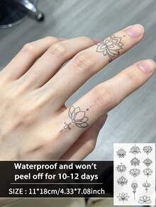 1Pc Tattoo Fake Y2K Temporary Tattoos Simple Flower Geometric Semi Permanent Waterproof Sweatproof Last For 1-2 Weeks Anti-Friction Non-Reflective Black For Woman And Men Tattoo Stickers For Arm, Chest, Leg, Abdomen, Waist, Finger, Neck, Modernist - Black - View 8