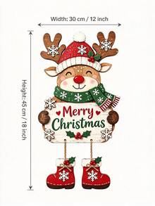 1pc Christmas Reindeer Door Hanging Decor, Flat Wooden Merry Christmas Wall Sign, Cute Rudolph Welcome Sign, Suitable For Front Door, Hallway Entrance, Home Decor, Christmas Decoration, Christmas Gift For Family And Friends - Multicolor - View 4