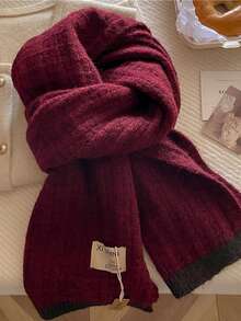 1pc Waffle Textured Color Block Knit Scarf 185*36cm, Thick Polyester Wool Blend, Fall Winter, Wear As Scarf Shawl Head Wrap For Travel Party - Multicolor - View 20