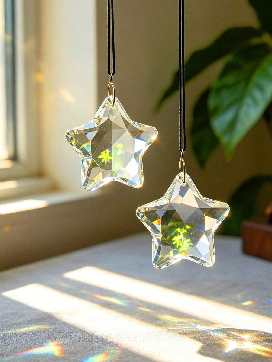 水晶捕光器 透明切割玻璃聖誕樹吊飾 星形吊墜 冬季新年派對節日裝飾