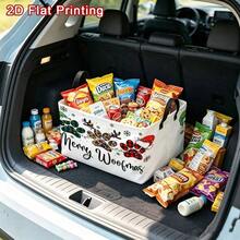 1PC Christmas Paw Print Plaid Fabric Storage Basket With Handles, Large Decorative Storage Bin For Home Sundries, Holiday Pet Theme Decor Storage Box, Winter Closet Shelf Organizer Basket, Festive Living Room Bedroom Entryway Decor - Multicolor - View 4