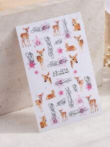 Deer & Floral Nail Stickers, Cute Deer & Flower English Handwritten Letter Nail Decals, DIY Nail Art For Nail Enthusiasts, Create Romantic & Sweet Nail Designs, Rich Deer, Pink Flower & Handwritten Text Patterns, Suitable For Daily & Date Nail Art - Multicolor - View 10