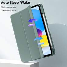 適用於 iPad A16 11代/10代 11吋 2025/10.9吋 2022 保護殼，附筆槽，海軍藍，透明背蓋，軟 TPU 防撞邊框，自動喚醒/睡眠 - 暗夜綠 - 查看 3