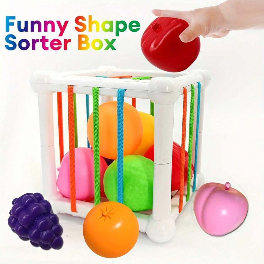 Early Education Fruit Cognition Cube Box, Shape Sorting Toy, Multi-Color ABS Material, Educational Grasping Toy - Multicolor - View 1