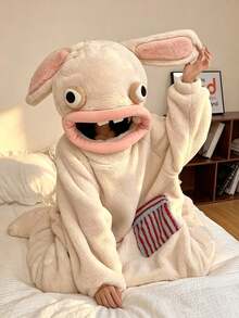 1pc Big Mouth Rabbit Hooded Bathrobe, Oversized With Sleeves And Pockets. Warm And Comfortable Flannel Fabric, Perfect Choice For Adults - The Warmest Gift. - Multiple Styles - View 9