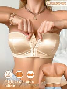 3 chiếc áo ngực không dây cài trước cho nữ, áo bandeau nâng ngực chống trượt không đường may, phù hợp cho váy dạ hội, áo trễ vai, mặc hàng ngày - Nhiều màu - Xem 4
