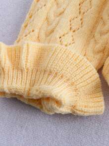 Sweater Kardigan Rajut Kasual Serbaguna Ukuran Besar Warna Polos dengan Kancing dan Manset Berkerut - Kuning - View 6