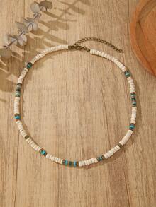 1pc Summer Vacation Natural Coconut Shell Volcanic Stone Tiger Eye Beaded Necklace, Stone Coconut Shell Necklace, Gift For Boyfriend - Multicolor - View 16