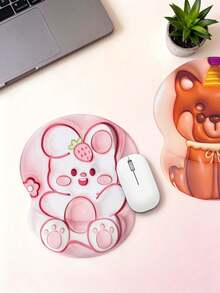 1pc Kawaii 3D Bubble Print Wrist Rest Mouse Pad, Cartoon Fox & Bunny Ergonomic Wrist Support, Non-Slip Mat, Cute Desk Accessory For Dorm, Office & Gift - View 2