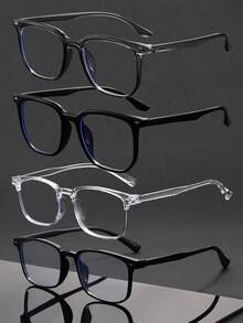 4 Pairs Men's Fashion Geometric Pattern Non-Prescription Glasses, Perfect Blend Of Modern Design And Personal Charm, Suitable For Vacation, Party, Commute, Travel, Fits All Face Shapes - Clear - View 7