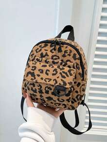Stylish Corduroy Retro Leopard Print Mini Backpack. Perfect For Outdoor Activities, Play, Commuting, Etc., And A Perfect Gift For Teenagers. - Multicolor - View 14