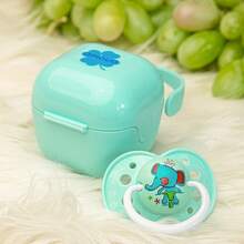 1 buah Empeng Bayi Baru Lahir yang Lucu, Dot Silikon + Pelindung PP + Kotak Penyimpanan PP, Anti Debu, Kokoh & Tahan Lama, Dengan Pegangan untuk Penggunaan Sehari-hari Bayi - Gaya Gajah Biru - View 3