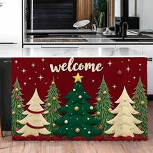 1pc Christmas Series Welcome Christmas Tree Pattern Printed Polyester Short Velvet Table Skirt, Kitchen Cabinet Cover Curtain, Easy To Hang, Ideal For Home Decor, Suitable For Kitchen Cabinets, Laundry Cabinets, Storage Cabinets, Etc., Can Be Used As Window Short Curtain Valance - Multicolor - View 12