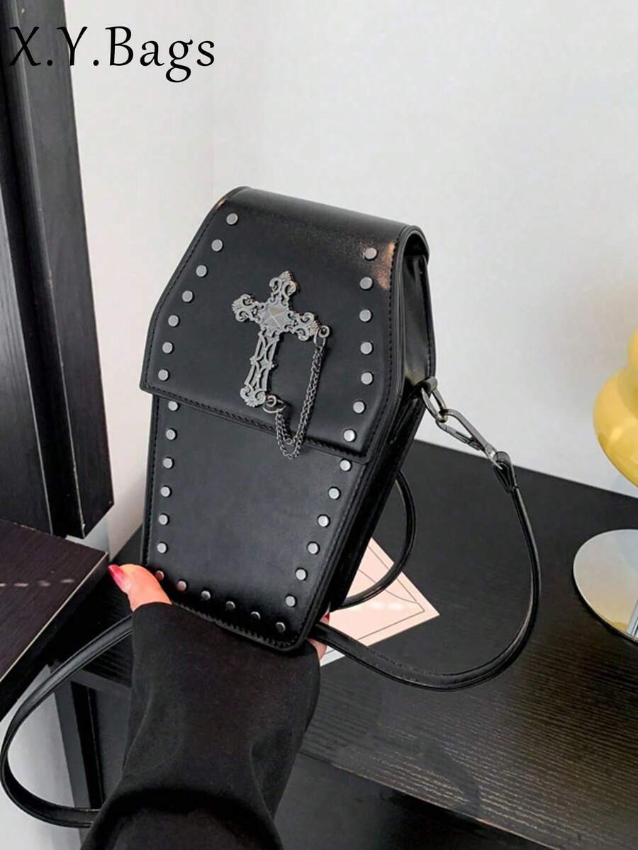 Gothic Style Coffin Crossbody Bag - Faux Leather Novelty Party Bag,Halloween,Fall / Autumn,Vacation - Black - View 1