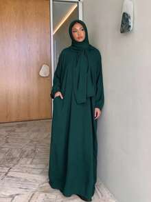1件女款簡約日常祈禱頭巾 (Abaya) - 墨綠色 - 查看 2