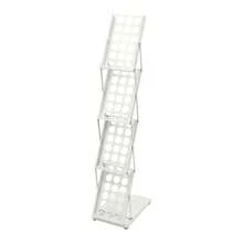 White Foldable Magazine Rack 4-Tier Iron Floor Stand Tilted Shelf With Guard Rails For Office Library School Waiting Area - White - View 7